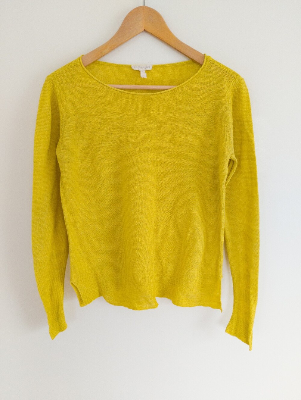 Eileen Fisher Organic Linen Open Knit Sweater Small Chartreuse Yellow Boxy
